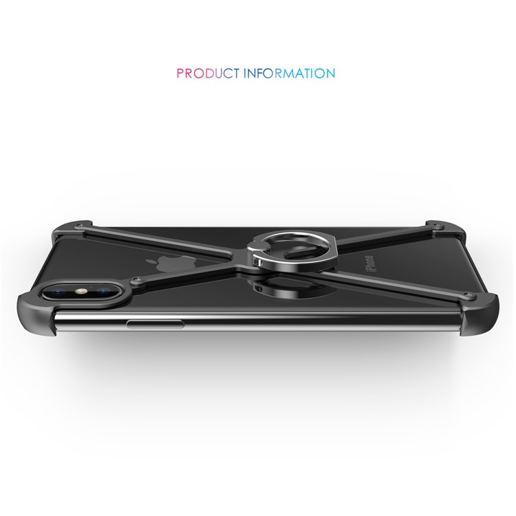 X Shape EVA + Aluminum Alloy Phone Case with Ring Holder Kickstand for iPhone X - Black-7
