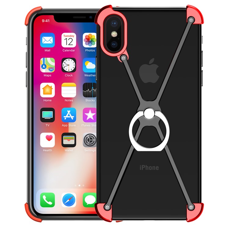

X Shape EVA + Aluminum Alloy Phone Shell with Ring Holder Kickstand for iPhone X - Red