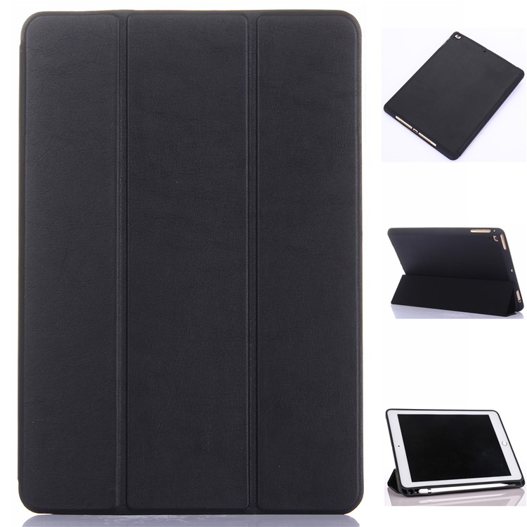 Tri-fold Standplatz-Leder-Tabletten-Kasten Mit Pen Slot Für Ipad 9.7(2018)/9.7(2017)/pro 9,7 Zoll/air 2/air - Schwarz-1