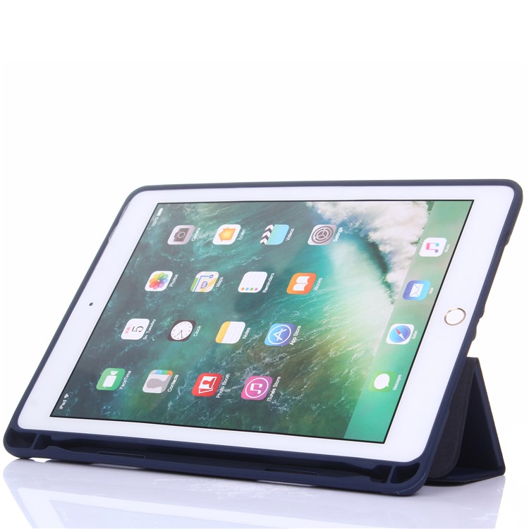 Tri-fold Stand Leather Protective Case with Pen Slot for iPad 9.7 (2018)/9.7 (2017)/Pro 9.7 inch/Air 2/Air - Dark Blue-4