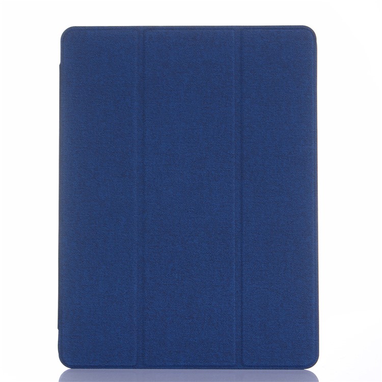 

Canvas Leather Tri-fold Stand Protective Case with Pen Slot for iPad 9.7 (2018)/9.7 (2017) - Blue