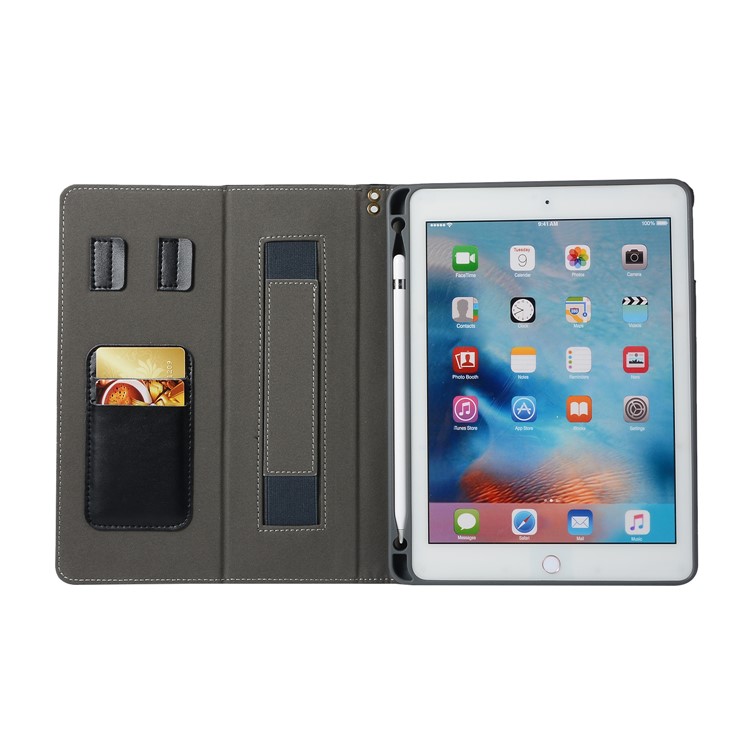Leather Card Holder Stand Smart Tablet Case with Pen Slot for iPad 9.7-inch (2018)/9.7-inch (2017)/Pro 9.7 inch (2016)/Air 2/Air - Black-11