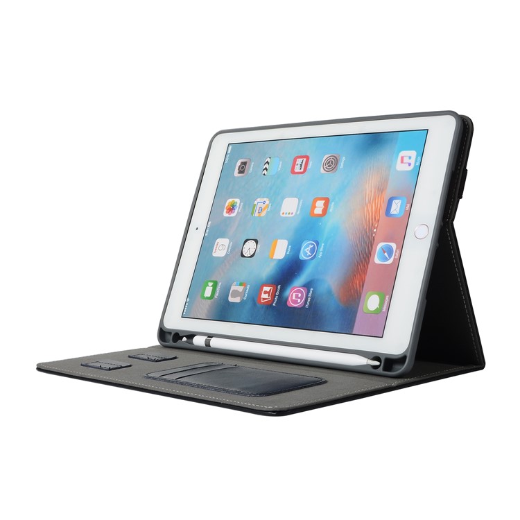 Leather Card Holder Stand Smart Tablet Case with Pen Slot for iPad 9.7-inch (2018)/9.7-inch (2017)/Pro 9.7 inch (2016)/Air 2/Air - Black-5