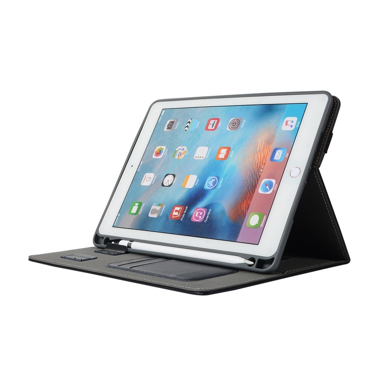 Leather Card Holder Stand Smart Tablet Case with Pen Slot for iPad 9.7-inch (2018)/9.7-inch (2017)/Pro 9.7 inch (2016)/Air 2/Air - Black-6