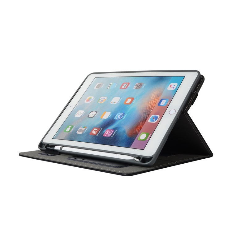 Leather Card Holder Stand Smart Tablet Case with Pen Slot for iPad 9.7-inch (2018)/9.7-inch (2017)/Pro 9.7 inch (2016)/Air 2/Air - Black-7