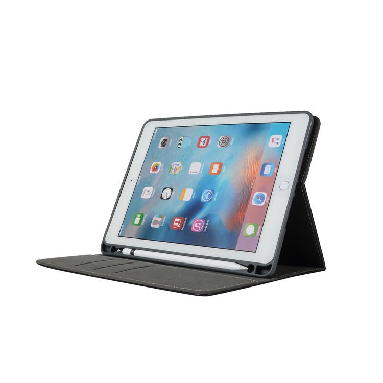 Pen Slot Wallet Stand Leather Case with Elastic Hand Strap for iPad 9.7 (2018)/9.7 (2017)/Pro 9.7 inch/Air 2/Air - Black-5