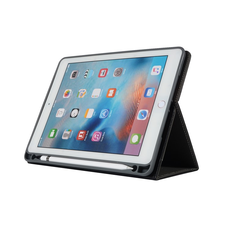 Pen Slot Wallet Stand Leather Case with Elastic Hand Strap for iPad 9.7 (2018)/9.7 (2017)/Pro 9.7 inch/Air 2/Air - Black-6