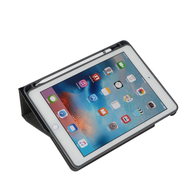 Pen Slot Wallet Stand Leather Case with Elastic Hand Strap for iPad 9.7 (2018)/9.7 (2017)/Pro 9.7 inch/Air 2/Air - Black-8