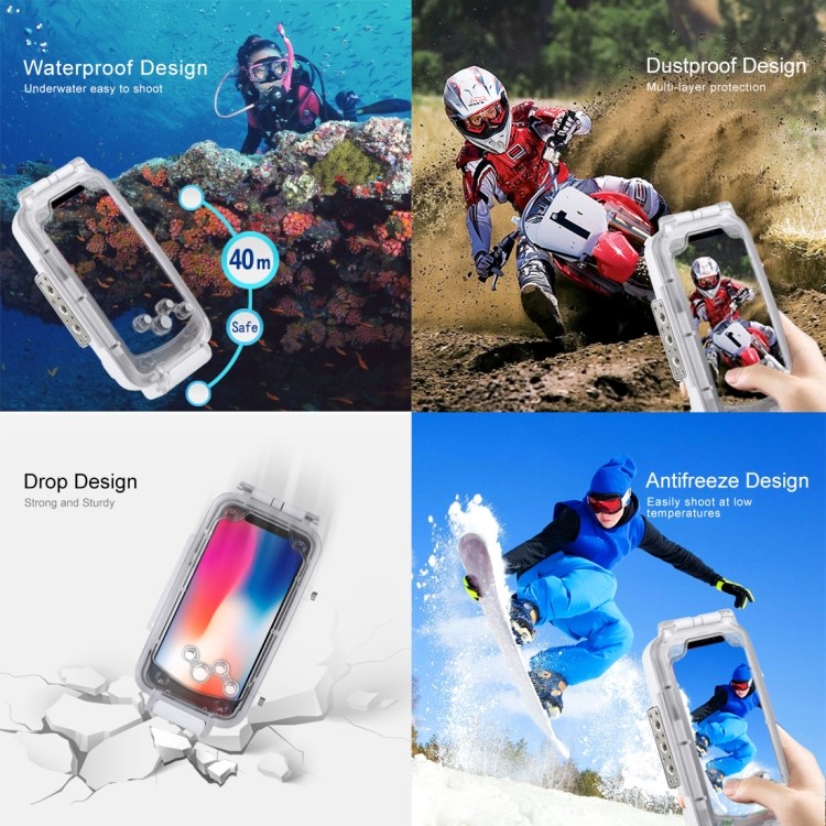 HAWEEL HWL2502 40M Waterproof Snow/Shock/Dirt Proof Shell Case with Camera Lens for iPhone X - White-5