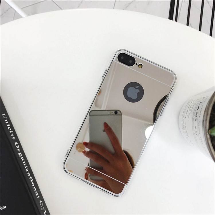 Cubierta Trasera De TPU Con Espejo Electrochapado Para IPhone 8 Plus / 7 Más 5.5 Pulgadas - Plata-1