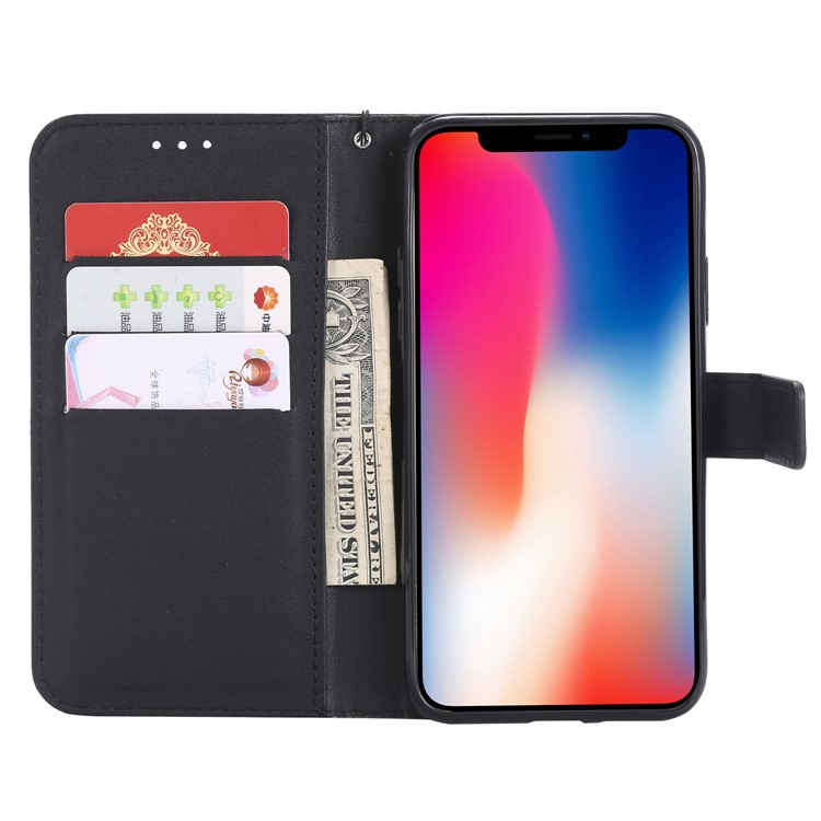 Wallet Stand Magnetic Leather Flip Protective Case with Strap for iPhone X - Black-3