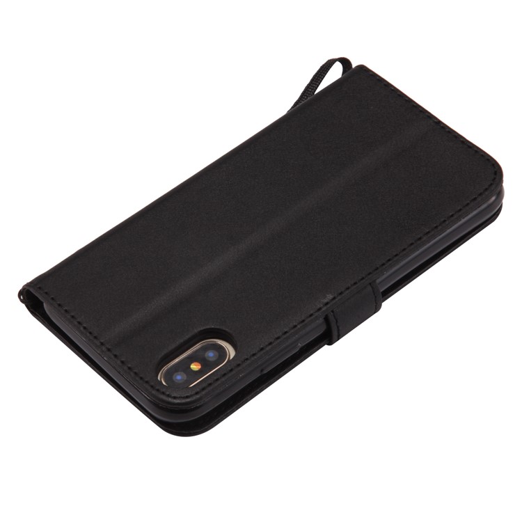 Wallet Stand Magnetic Leather Flip Protective Case with Strap for iPhone X - Black-6