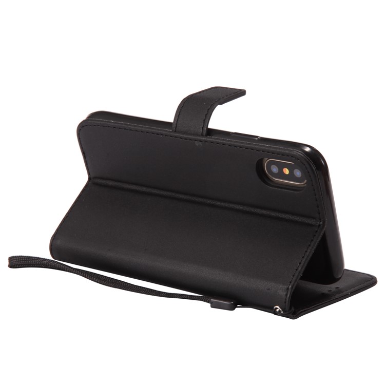 Wallet Stand Magnetic Leather Flip Protective Case with Strap for iPhone X - Black-7