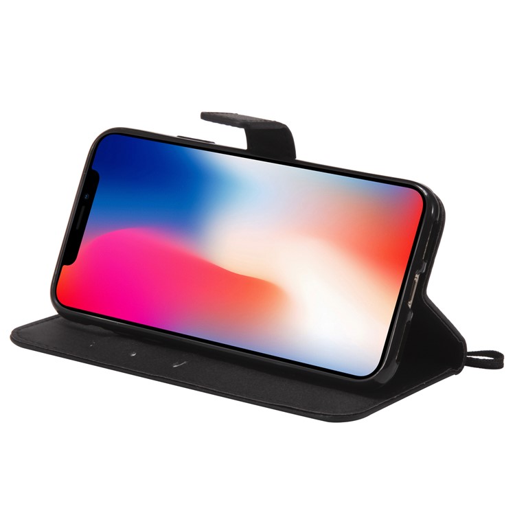 Wallet Stand Magnetic Leather Flip Protective Case with Strap for iPhone X - Black-8