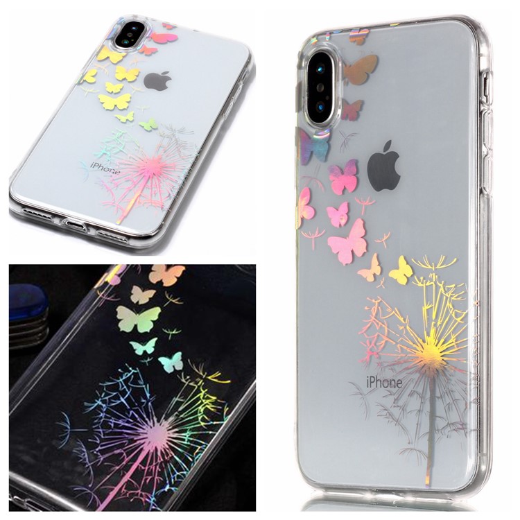 Colorful Laser Carving Patterned TPU Case for iPhone X - Dandelion and Butterflies-1