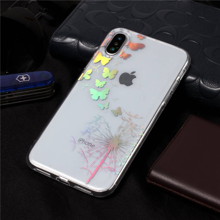 Colorful Laser Carving Patterned TPU Case for iPhone X - Dandelion and Butterflies-6