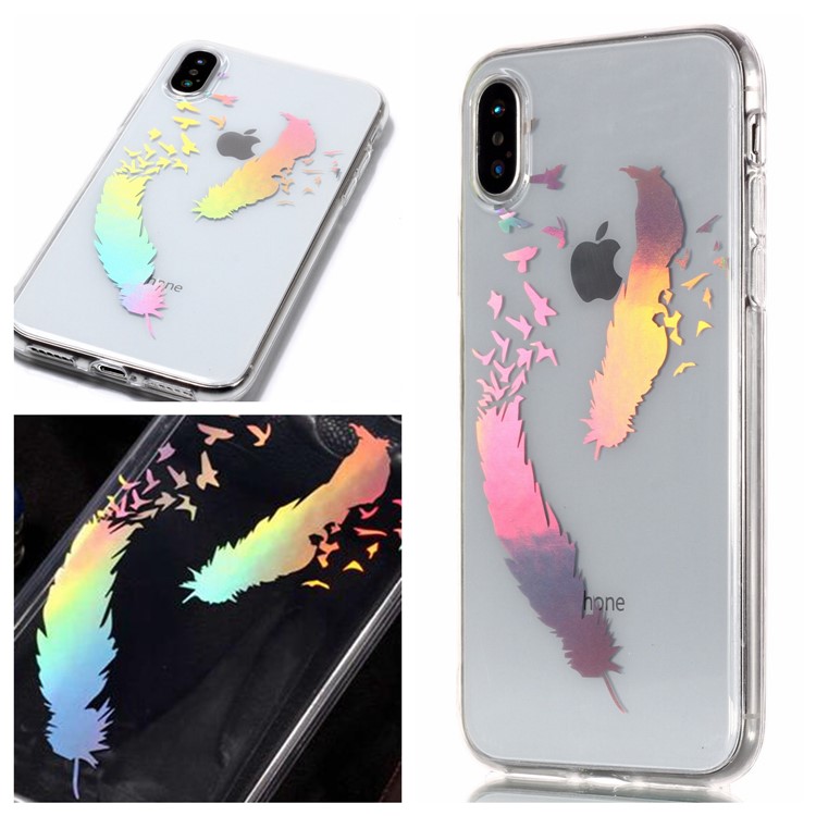 

Colorful Laser Carving Patterned TPU Case Shell for iPhone Xs/X 5.8 inch - Two Feathers