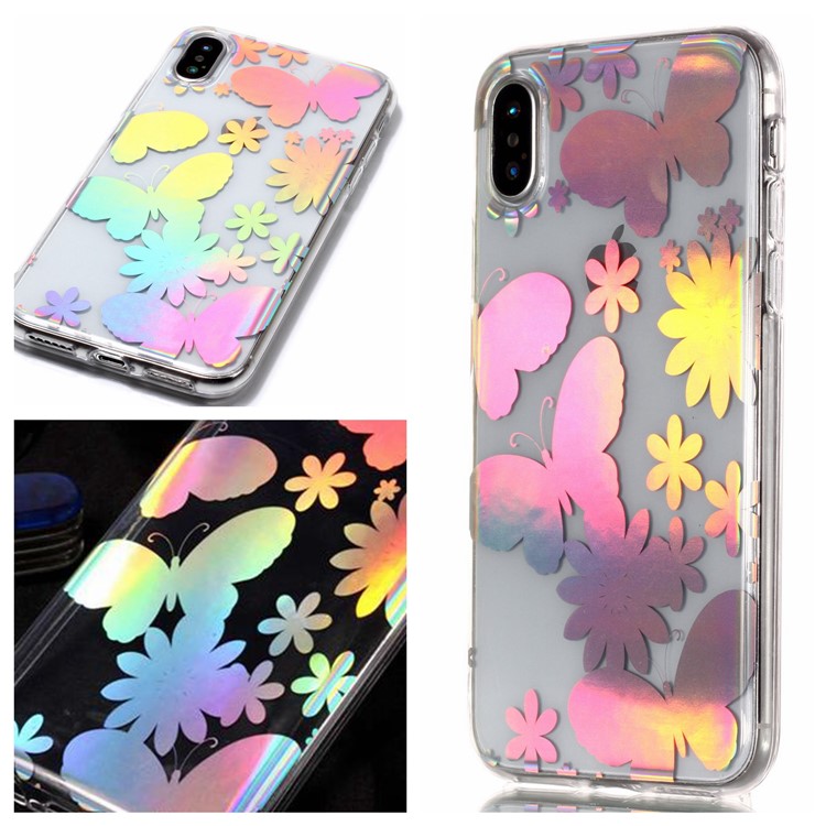 

Colorful Laser Carving Patterned TPU Protective Case for iPhone Xs/X 5.8 inch - Butterflies and Flower