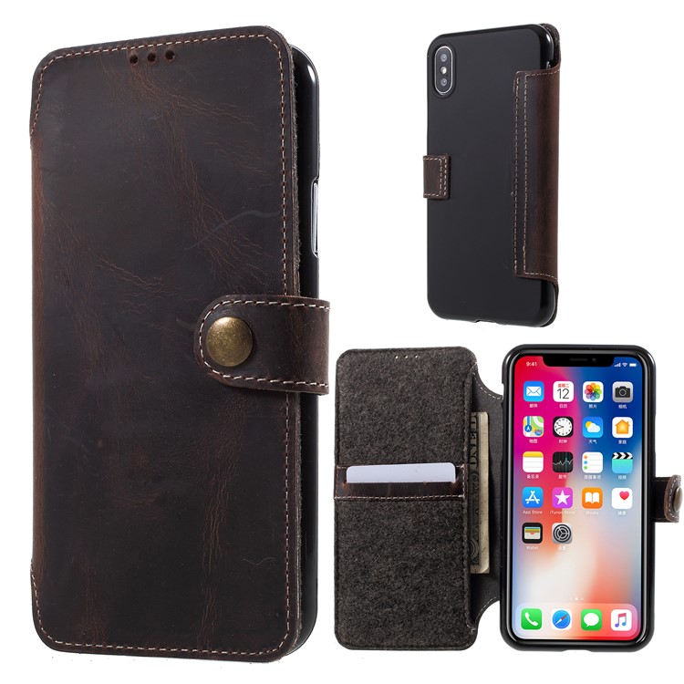 Genuine Leather Wallet Phone Cover for iPhone X(Ten) 5.8 inch - Black-1