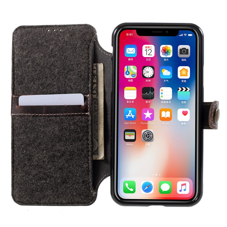 Genuine Leather Wallet Phone Cover for iPhone X(Ten) 5.8 inch - Black-4