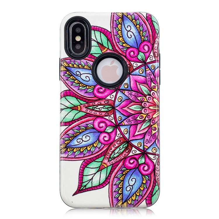 Embossment Patterned PC + TPU Hybrid Case for iPhone X - Half Mandala Flower-3