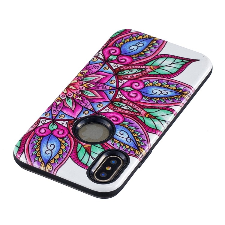 Embossment Patterned PC + TPU Hybrid Case for iPhone X - Half Mandala Flower-4
