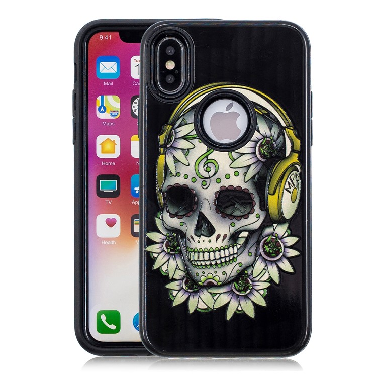 

Embossment Patterned PC + TPU Hybrid Case Accessory for iPhone X - Flowered Skull