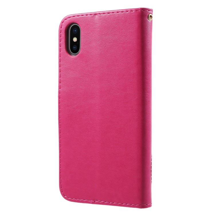 Imprint Butterfly Heart Leather Wallet Case for iPhone X - Rose-2