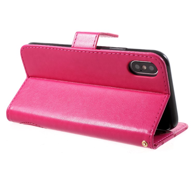 Imprint Butterfly Heart Leather Wallet Case for iPhone X - Rose-5