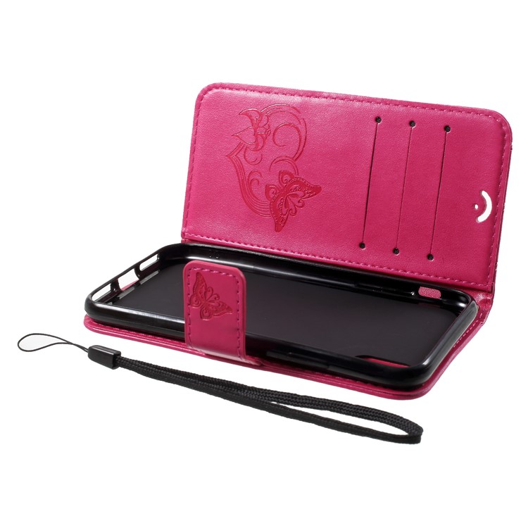 Imprint Butterfly Heart Leather Wallet Case for iPhone X - Rose-6