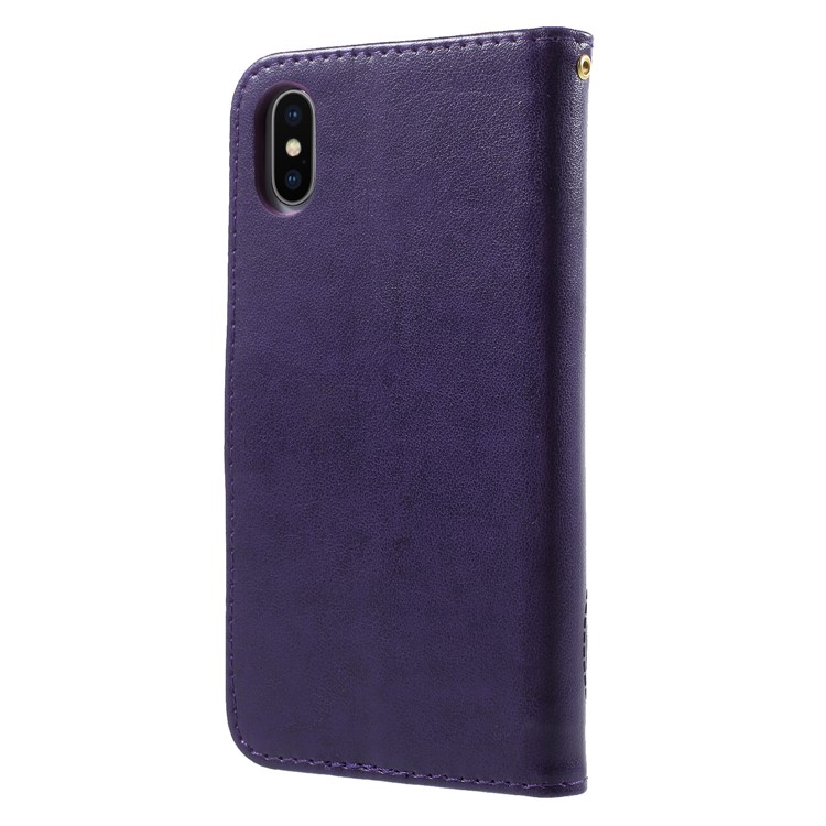Imprint Butterfly Heart Leather Wallet Stand Magnetic Case for iPhone X - Dark Purple-2
