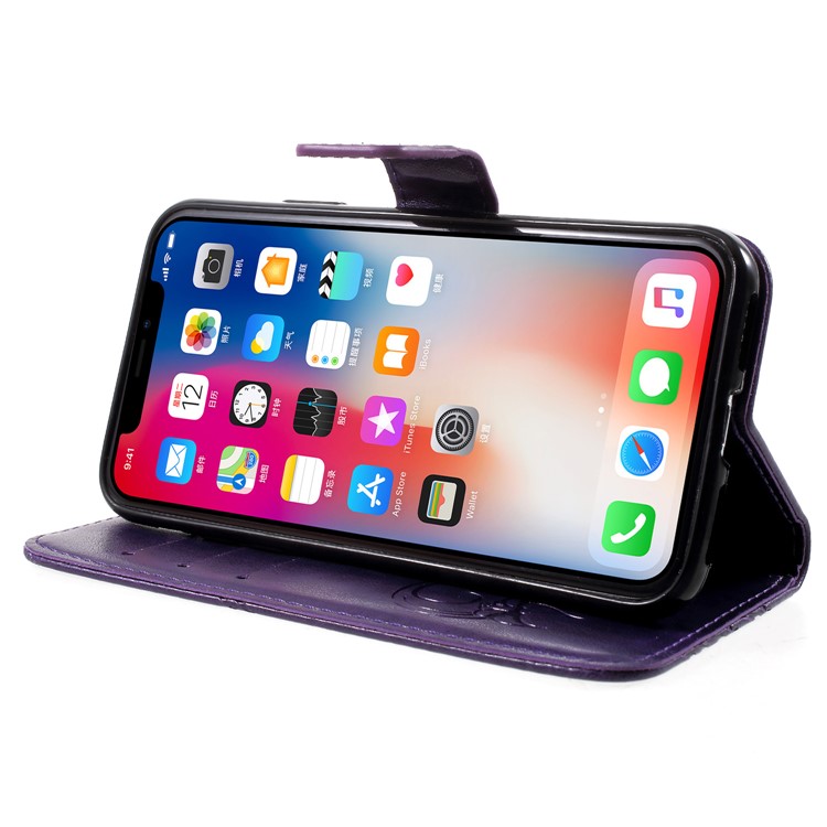 Imprint Butterfly Heart Leather Wallet Stand Magnetic Case for iPhone X - Dark Purple-4