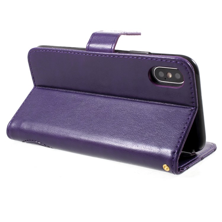 Imprint Butterfly Heart Leather Wallet Stand Magnetic Case for iPhone X - Dark Purple-5