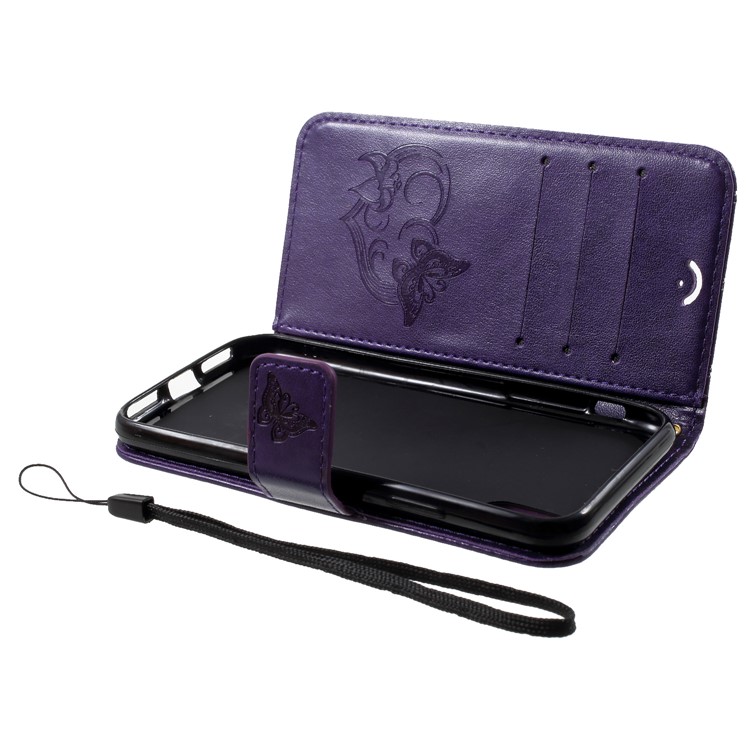 Imprint Butterfly Heart Leather Wallet Stand Magnetic Case for iPhone X - Dark Purple-6