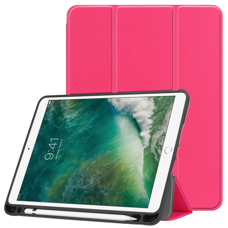 Трижды складной смарт-кожи планшет с ручкой слот для ipad 9,7-дюймовый (2018) / 9,7-дюймовый (2017) - роза