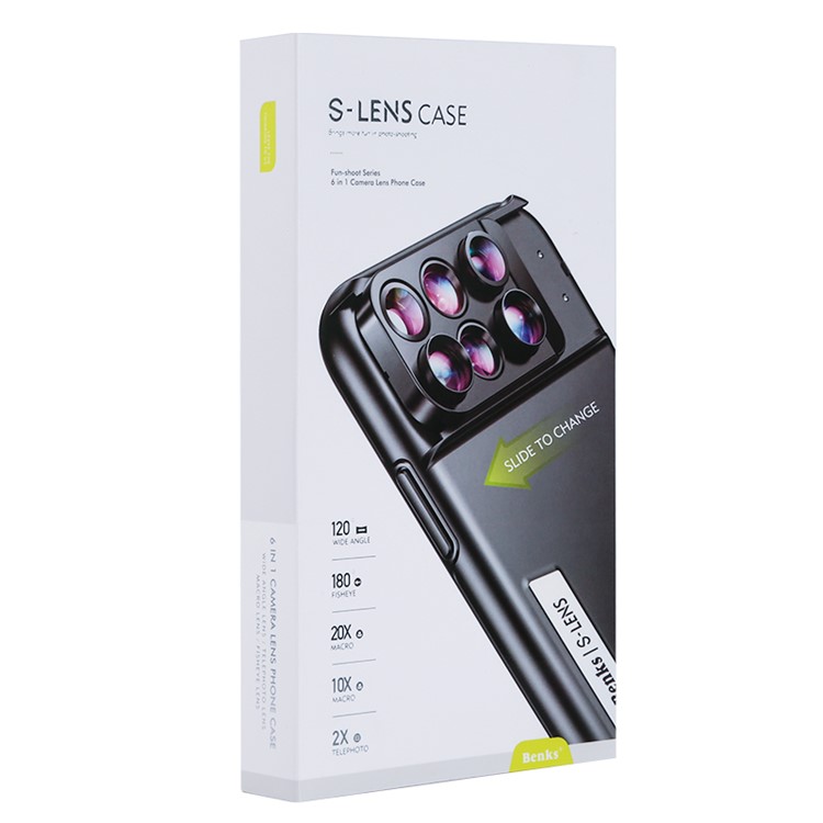 BENKS S-LENS 6-in-1 Wide Angle Fisheye Telephoto Macro External Phone Camera Filter Lens Hybrid Case for iPhone X-9