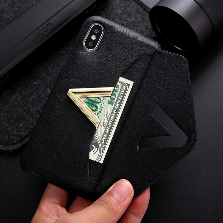 NV Rotary PU Leather Coated PC Case with Kickstand and Card Holder for iPhone X - Black-11
