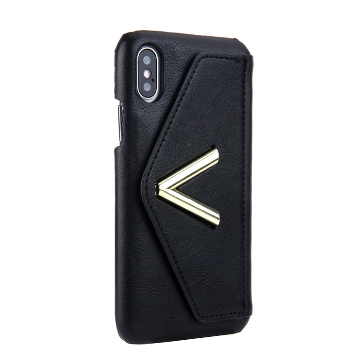 NV Rotary PU Leather Coated PC Case with Kickstand and Card Holder for iPhone X - Black-2