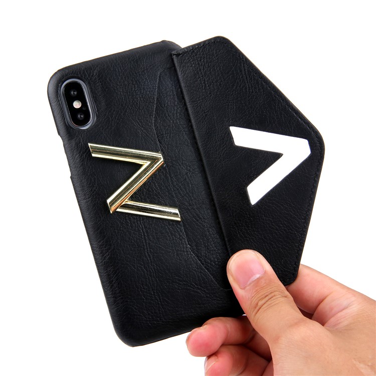 NV Rotary PU Leather Coated PC Case with Kickstand and Card Holder for iPhone X - Black-6