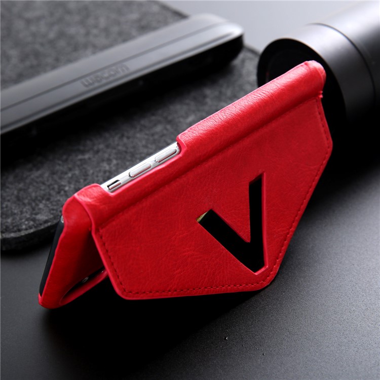 NV Rotary PU Leather Coated PC Shell with Kickstand and Card Holder for iPhone X - Red-10