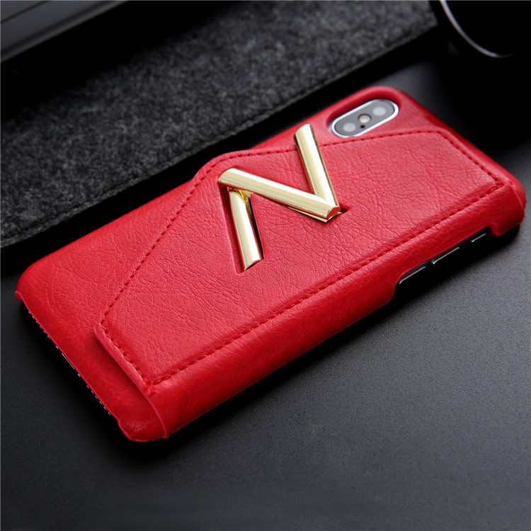 NV Rotary PU Leather Coated PC Shell with Kickstand and Card Holder for iPhone X - Red-11