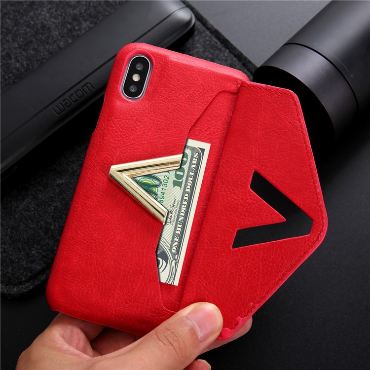 NV Rotary PU Leather Coated PC Shell with Kickstand and Card Holder for iPhone X - Red-12