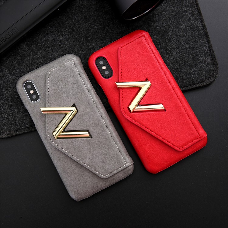 NV Rotary PU Leather Coated PC Shell with Kickstand and Card Holder for iPhone X - Red-13