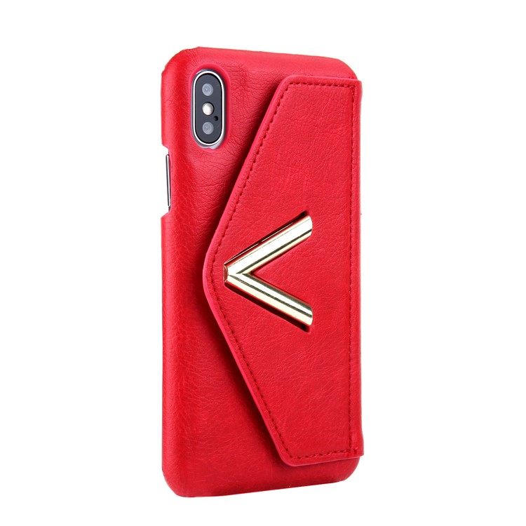 NV Rotary PU Leather Coated PC Shell with Kickstand and Card Holder for iPhone X - Red-2