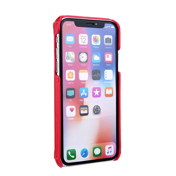 NV Rotary PU Leather Coated PC Shell with Kickstand and Card Holder for iPhone X - Red-3