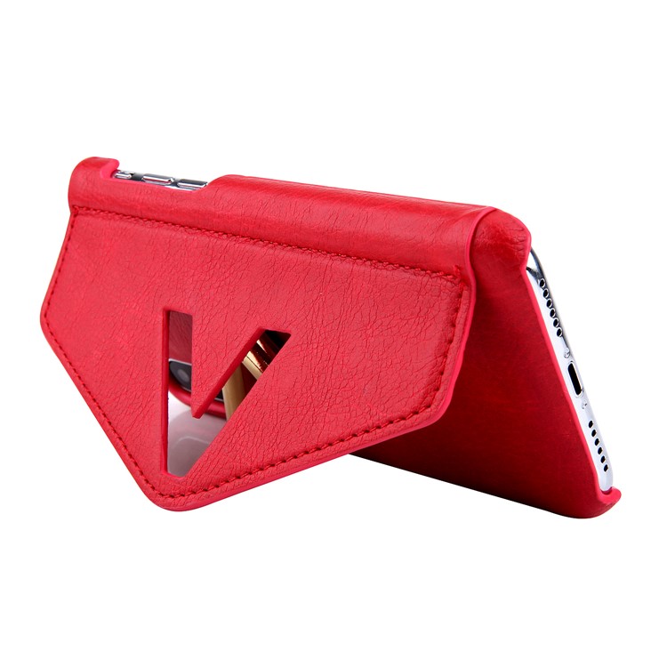 NV Rotary PU Leather Coated PC Shell with Kickstand and Card Holder for iPhone X - Red-4