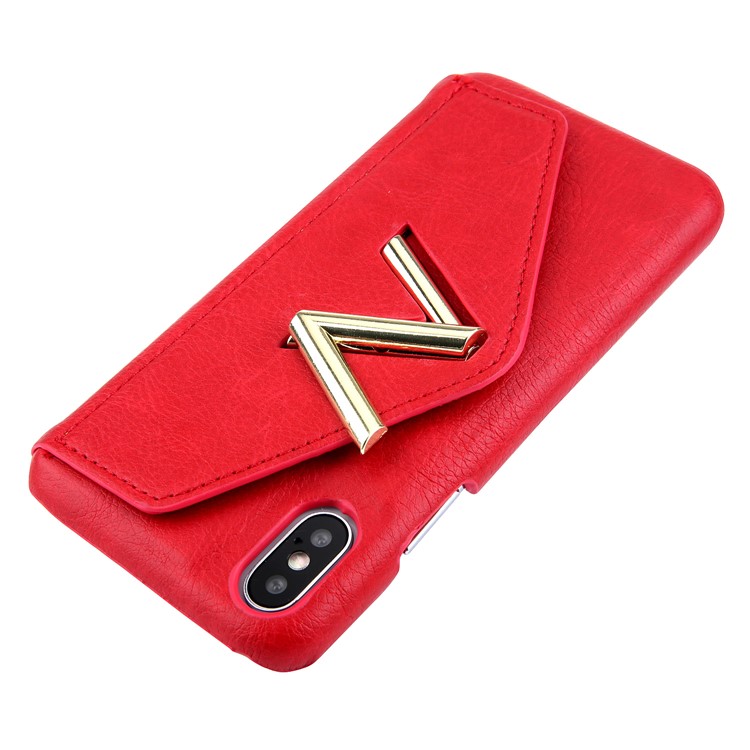 NV Rotary PU Leather Coated PC Shell with Kickstand and Card Holder for iPhone X - Red-5