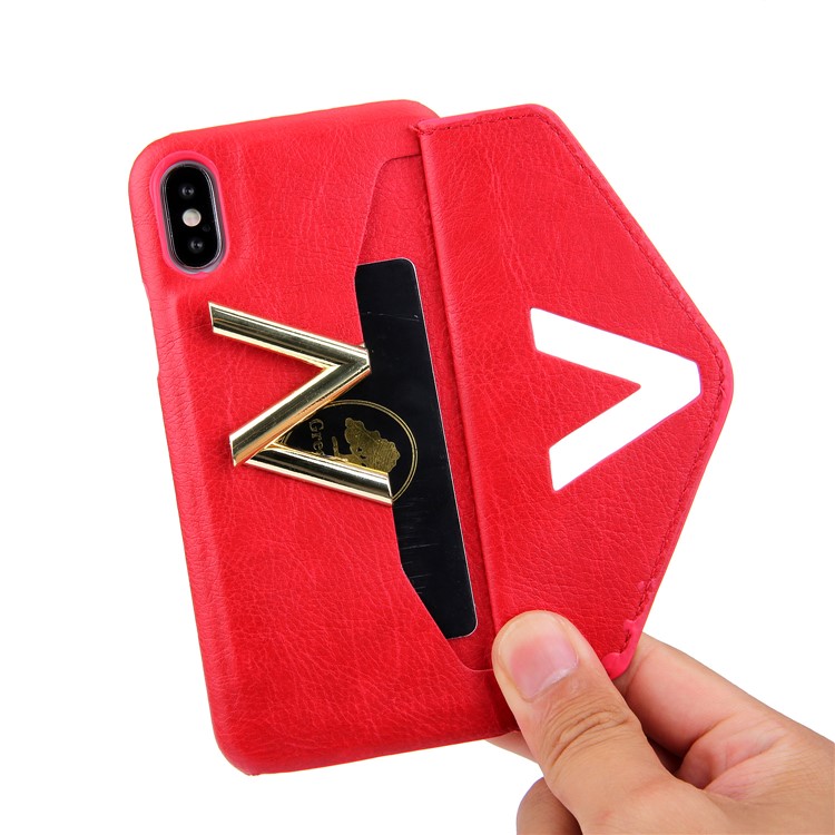 NV Rotary PU Leather Coated PC Shell with Kickstand and Card Holder for iPhone X - Red-6