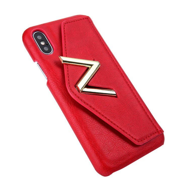 NV Rotary PU Leather Coated PC Shell with Kickstand and Card Holder for iPhone X - Red-7