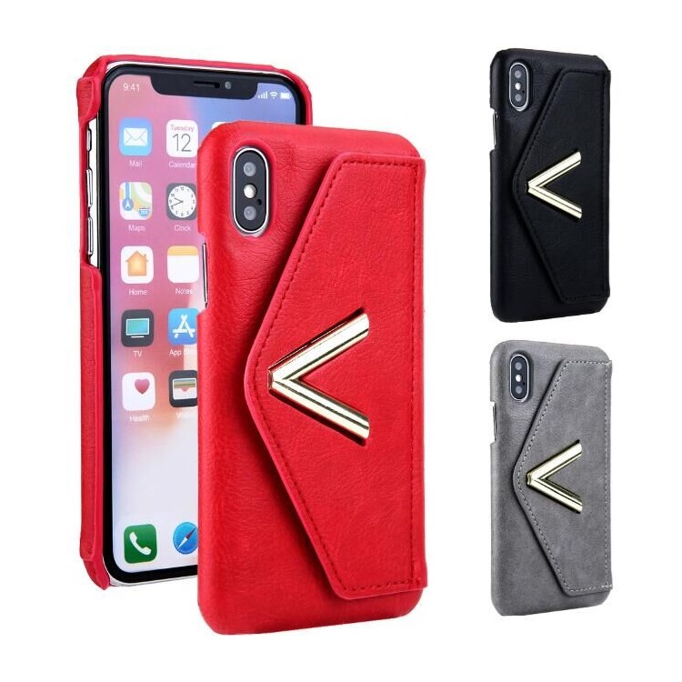 NV Rotary PU Leather Coated PC Shell with Kickstand and Card Holder for iPhone X - Red-8